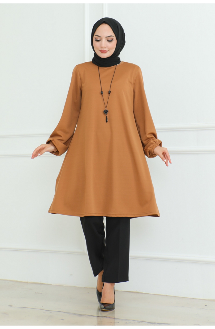 Oversize Krep Tunik 43-02 Taba