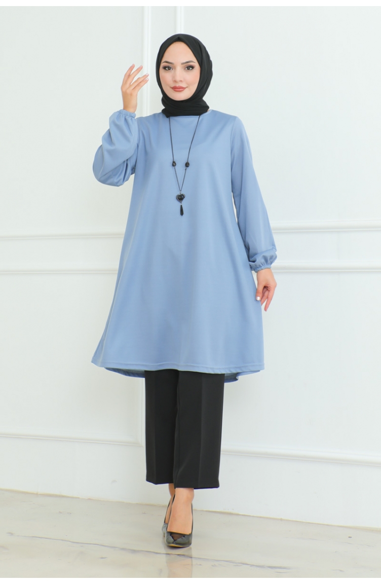 Oversize Krep Tunik 43-02 Bebek Mavisi